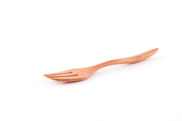 Wooden fork isolated on white background.