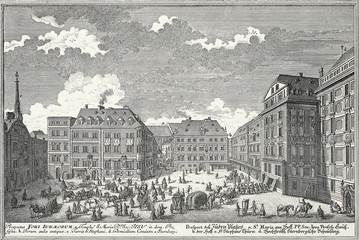Wien, der Judenplatz um 1725, Kupferstich