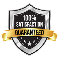 Chrome 100% Satisfaction Guaranteed Shield with Gold Ribbon