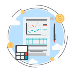 Business plan, management, financial report flat design style vector concept