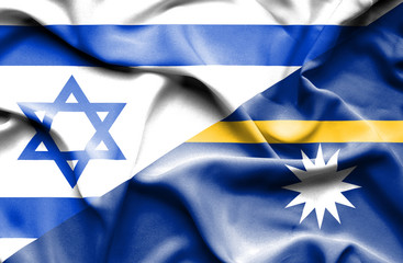 Waving flag of Nauru and Israel