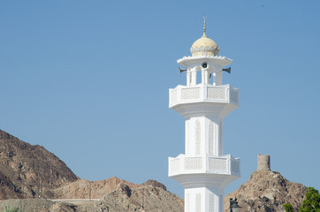 Fototapeta na wymiar Minaret at mosque in Muscat Oman