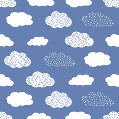 Seamless pattern with white clouds on blue background. - 86743647