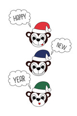 Monkey - Happy new year 2016 symbol card on white background. Year Of The Monkey. Cartoon vector Illustration card.