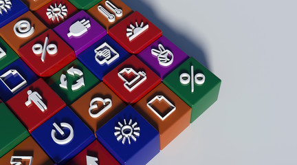 Technologic symbol buttons on colorful cubies with emtpy text area