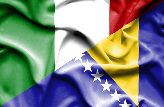 Waving flag of Bosnia and Herzegovina and Italy