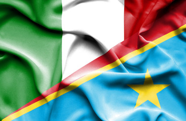 Waving flag of Congo Democratic Republic and Italy