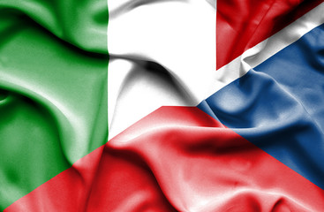 Waving flag of Czech Republic and Italy