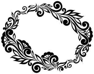 Black and white lace flowers and leaves isolated on white. Floral design element in retro style.