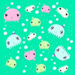 funny jellyfish. background with colored jellyfish