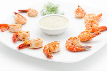 Shrimp barbeque Thai style isolated on white.