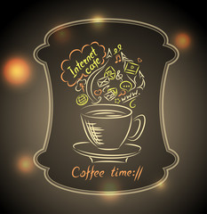 Concept of coffee time with ground glass on  town light background