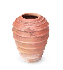 Old antique pot on white background