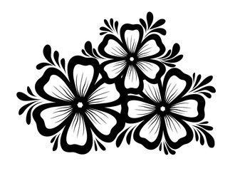  Beautiful floral element. Black-and-white flowers and leaves design element. Floral design element in retro style.