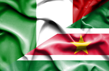 Obraz premium Waving flag of Suriname and Italy