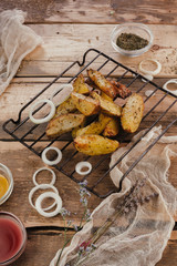 Fried potato wedges