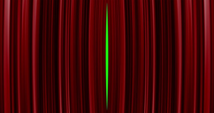 High quality perfectly red curtain opening movement background. Green screen included. 4K Resolution Ultra HD