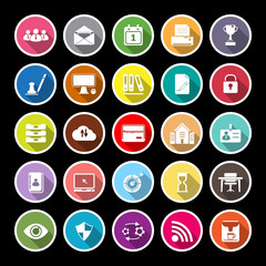 Business management flat icons with long shadow