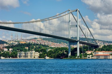 Beylerbeyi Palace and Bosphorus Bridge, Istanbul, Turkey.