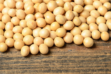 soybean on the wooden board, tilt shift lens