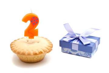 two years birthday candle with cupcake