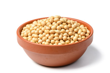 soybean in the bowl on white, tilt shift lens