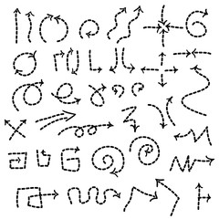 dashed set of arrow icons, doodle