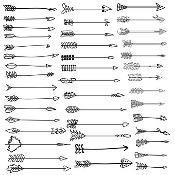 Hand drawn vector arrows collection. Doodle ethnic indian arrows