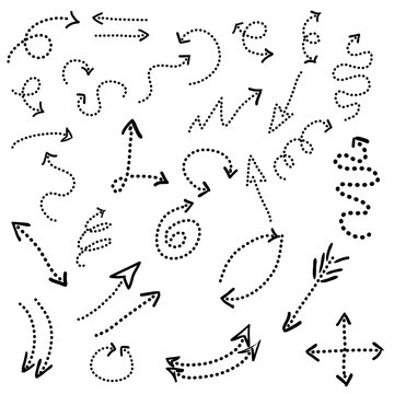 dotted arrows set, hand drawn arrows set, sketched style, doodle