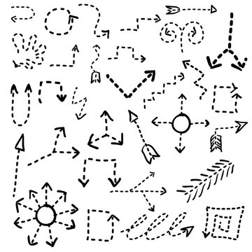 dashed set of arrow icons, doodle