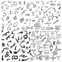 Doodle arrow icons set with spiral, square, circle and triangle