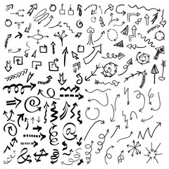 Doodle arrow icons set with spiral, square, circle and triangle