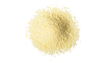 yellow corn flour on white, tilt shift lens