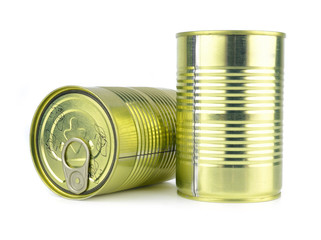 Canned food isolated on white