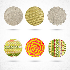 Various metallic and painted decorative labels collection