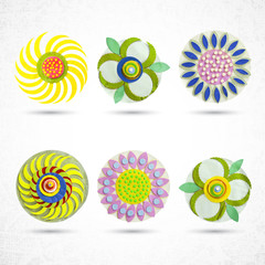 Flower set for design, collection of 6 items, made of paper