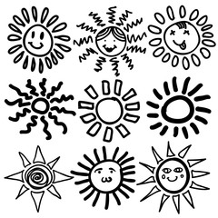 Sun icon. Vector illustration. Doodle.