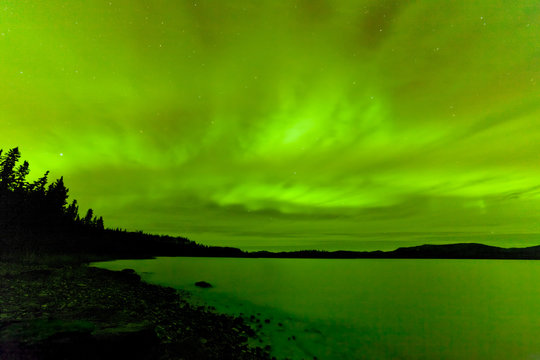 Northern Lights Sky Frozen Lake Laberge Yukon