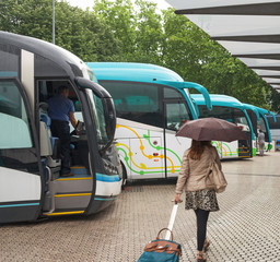 People at bus station.