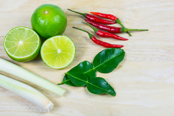 kaffir lime leaf, lemon, lemongrass, galangal, chili