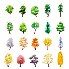 zestaw drzew na białym tle. akwarela ilustracji wektorowych - 86762856