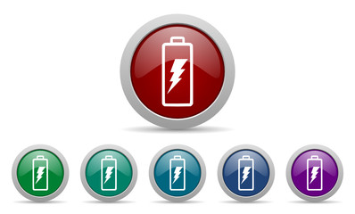battery vector icon set with shadow on white background