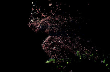 pixelated design of woman  sprinter leaving starting blocks