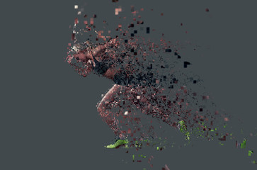 pixelated design of woman  sprinter leaving starting blocks