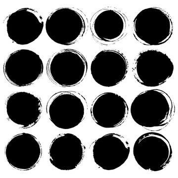 Set of Big black grunge silhouette circle on white background. Zen