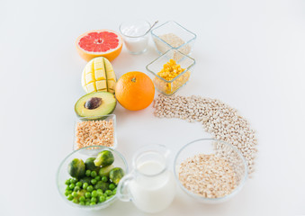 close up of food ingredients in letter b shape