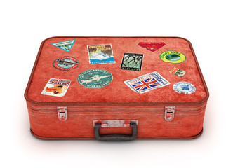 Travel Suitcase with stickers. Clipping path included. Computer