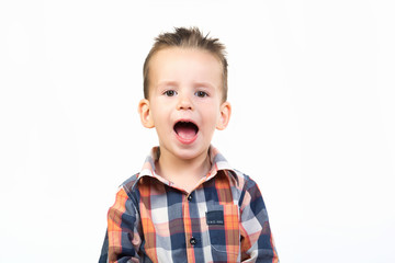 Kid posing over white