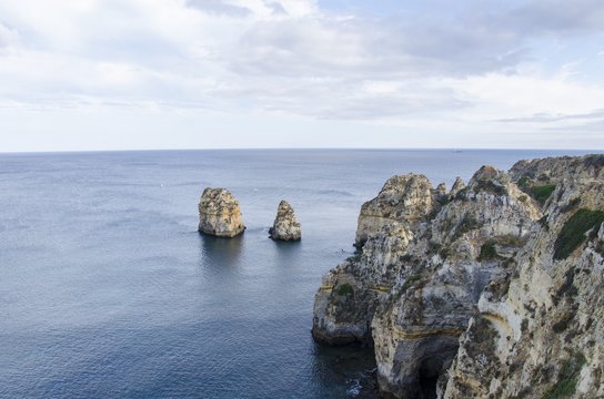 Lagos rocks and Atlantic Ocean view  in Algarve, Portugal