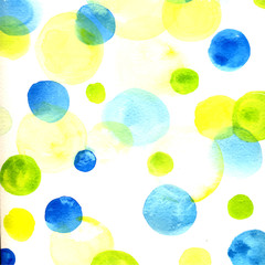 Fresh background with hand drawn watercolor circles, green and v
